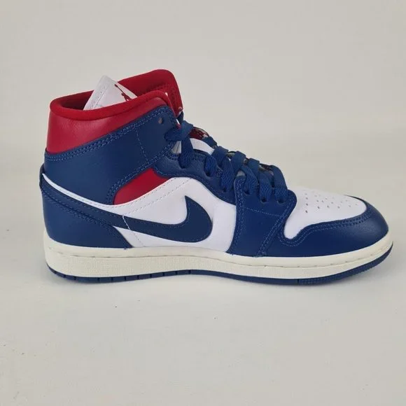 Nike Air Jordan 1 Mid Blue Red Women's Basketball Sneakers - Picture 3 of 12